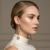 Dangle Gold Linked Mesh Ball Long Drop Earrings