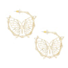 Hoop Dimensional Butterfly Gold Bamboo Earrings