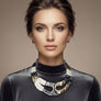 Vintage Marbled Black White Resin Bib Necklace