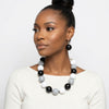 Mod Style Tricolor Black Tone Chunky Bead Necklace