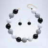 Mod Style Tricolor Black Tone Chunky Bead Necklace