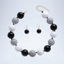 Mod Style Tricolor Black Tone Chunky Bead Necklace