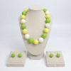 Mod Style Tricolor Green Tone Chunky Bead Necklace