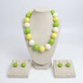 Mod Style Tricolor Green Tone Chunky Bead Necklace
