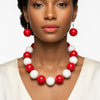 Mod Style Two Tone Red White Chunky Bead Necklace