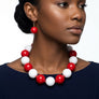 Mod Style Two Tone Red White Chunky Bead Necklace