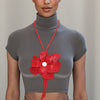 Long Y Brilliant Red Blooming Flower Necklace