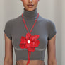 Long Y Brilliant Red Blooming Flower Necklace