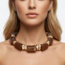 Vintage Marbled Brown Resin Bead Toggle Necklace