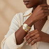 Cuff Gold Leaf Motif Shimmering Stone Bracelet