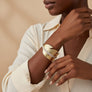 Cuff Gold Leaf Motif Shimmering Stone Bracelet