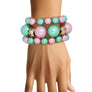 AKA Pink Green Pearl 3 Pcs Chunky Bracelet Set