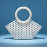 Top Handle Trapeze White Pearl Woven Handbag Bag