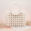Top Handle Square Cream Pearl Woven Handbag