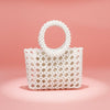 Top Handle Square Cream Pearl Woven Handbag