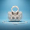 Top Handle Square White Pearl Woven Handbag