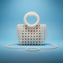 Top Handle Square White Pearl Woven Handbag