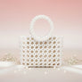 Top Handle Square White Pearl Woven Handbag