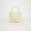 Top Handle Vintage Woven Cream Pearl Crossbody Bag