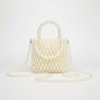 Top Handle Vintage Woven Cream Pearl Crossbody Bag