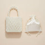 Top Handle Vintage Woven Cream Pearl Crossbody Bag