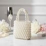 Top Handle Vintage Woven Cream Pearl Crossbody Bag