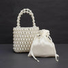 Top Handle Vintage Woven Cream Pearl Crossbody Bag