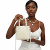 Top Handle Vintage Woven Cream Pearl Crossbody Bag