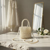 Top Handle Vintage Woven Cream Pearl Crossbody Bag