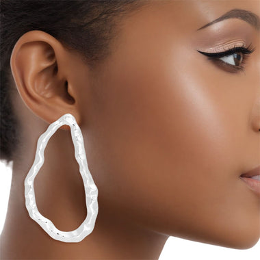Stud Organic Oval Hammered Silver Earrings Women