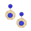 Drop Glam Royal Blue Stone Gold Round Earrings