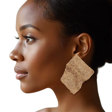 Studs Wavy Brown Rhinestone Glam Earrings Women