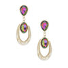 Teardrop Pink Green Crystal Coiled Wire Earrings