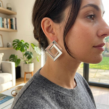Stud Silver Interlocking Frame Structured Earrings