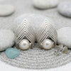 Silver Stud Sculpted Cradle White Pearl Earrings