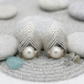 Silver Stud Sculpted Cradle White Pearl Earrings