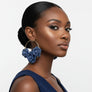 Hoop Denim Jeans Triple Rose Flowers Gold Earrings