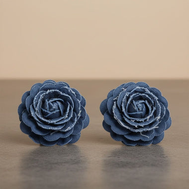 Stud Blue Denim Jeans 3D Flower 2.5 inch Earrings