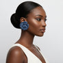 Stud Blue Denim Jeans 3D Flower 2.5 inch Earrings