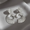 Clip On Silver Melted Metal Open C Large Earrings