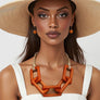 Collar Chunky Brown Wood Rectangle Link Necklace
