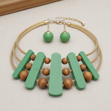 Necklace Green Wood Choker Set for Women