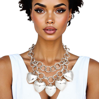 Chain Chunky Polished Silver Puffy Heart Necklace