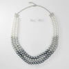 Glass Pearl Gray White Ombre 3 Strand Necklace