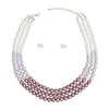 Necklace Purple White Glass Pearl 3 Strand Set