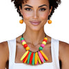 Bib Oval Wood Bead Rainbow Necklace for Women