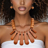 Bib Refined Tribal Brown Wood Curved Bead Necklace