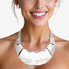 Bib Silver Scratched Plate Heavy Duty Necklace