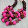 Beaded Fuchsia Coconut Wood Disc Necklace Women
