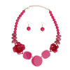 Beaded Artistic Fuchsia Flower Statement Necklace